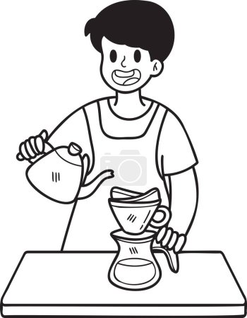 Illustration for Hand Drawn barista dripping coffee illustration in doodle style isolated on background - Royalty Free Image