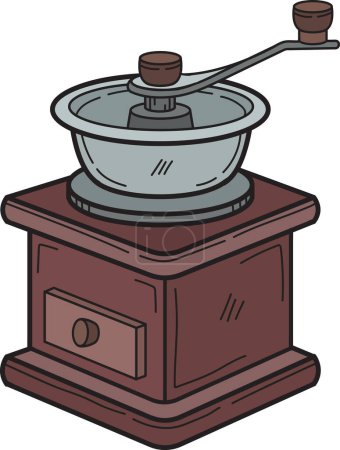 Ilustración de Hand Drawn Manual coffee grinder with coffee beans illustration in doodle style isolated on background - Imagen libre de derechos