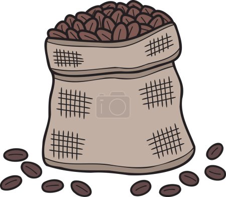 Illustration for Hand Drawn coffee bean sack illustration in doodle style isolated on background - Royalty Free Image