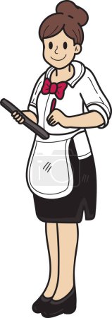 Illustration for Hand Drawn female waiter illustration in doodle style isolated on background - Royalty Free Image