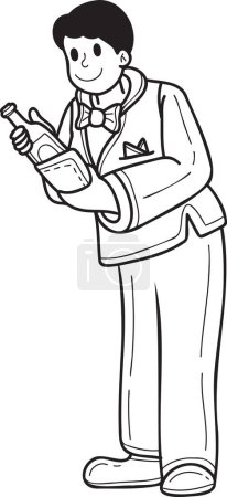 Illustration for Hand Drawn wine waiter illustration in doodle style isolated on background - Royalty Free Image