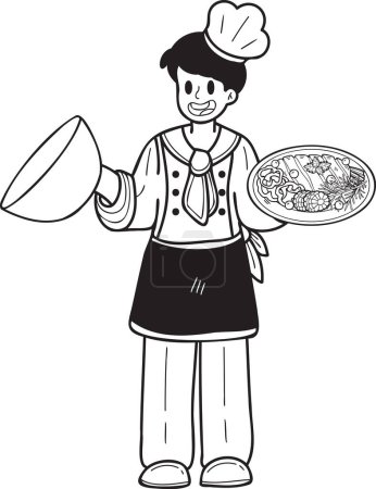 Illustration for Hand Drawn chef holding food illustration in doodle style isolated on background - Royalty Free Image