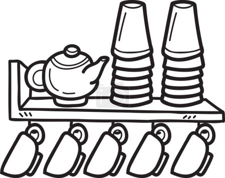 Illustration for Hand Drawn coffee cup shelf for cafe illustration in doodle style isolated on background - Royalty Free Image