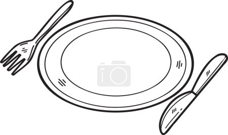 Illustration for Hand Drawn Food plate with fork and knife illustration in doodle style isolated on background - Royalty Free Image
