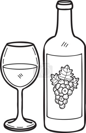 Téléchargez les illustrations : Illustration de vin de raisin dessinée à la main dans un style doodle isolé sur fond - en licence libre de droit
