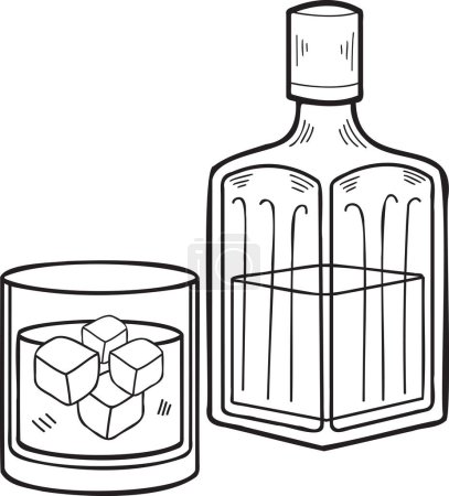 Illustration for Hand Drawn bottle of whiskey illustration in doodle style isolated on background - Royalty Free Image