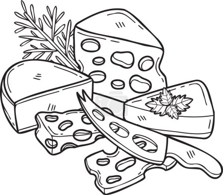 Illustration for Hand Drawn Cheese and cheese knife illustration in doodle style isolated on background - Royalty Free Image