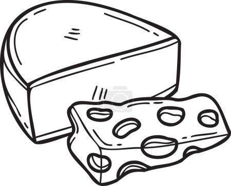 Illustration for Hand Drawn sliced cheese illustration in doodle style isolated on background - Royalty Free Image