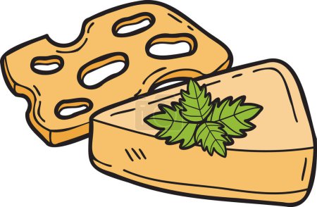 Ilustración de Hand Drawn sliced cheese illustration in doodle style isolated on background - Imagen libre de derechos