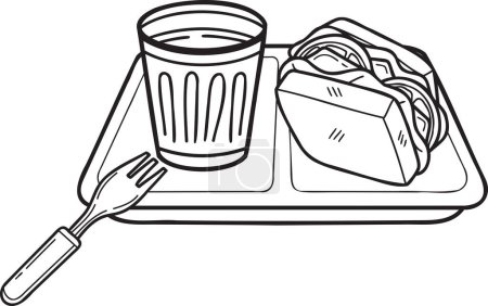 Illustration for Hand Drawn Sandwich and coffee on plate illustration in doodle style isolated on background - Royalty Free Image