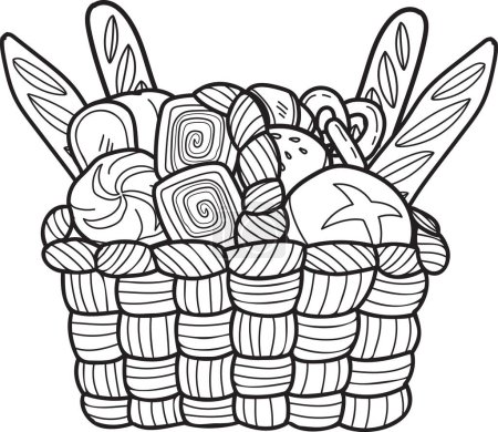 Ilustración de Set de pan dibujado a mano en la cesta ilustración en estilo garabato aislado sobre fondo - Imagen libre de derechos