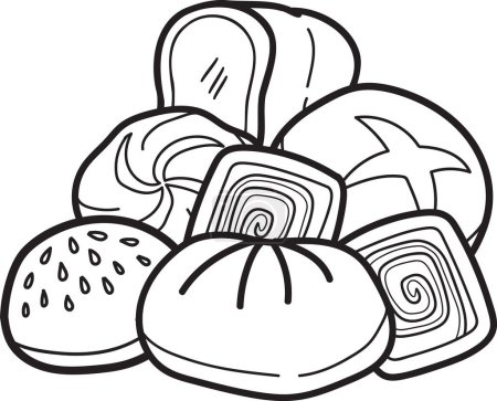 Illustration for Hand Drawn assorted bread illustration in doodle style isolated on background - Royalty Free Image