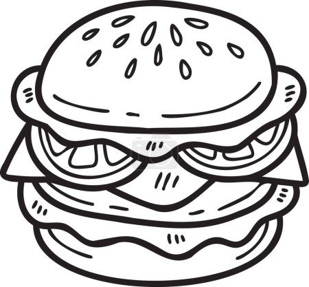 Téléchargez les illustrations : Illustration de hamburger dessinée à la main dans un style doodle isolé sur fond - en licence libre de droit