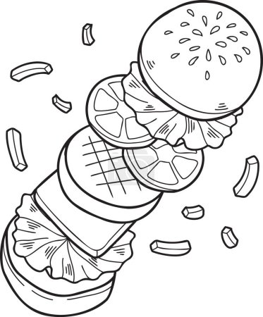 Téléchargez les illustrations : Hand Drawn hamburger spread illustration in doodle style isolated on background - en licence libre de droit