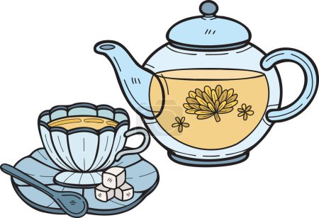 Ilustración de Hand Drawn English style tea set illustration in doodle style isolated on background - Imagen libre de derechos