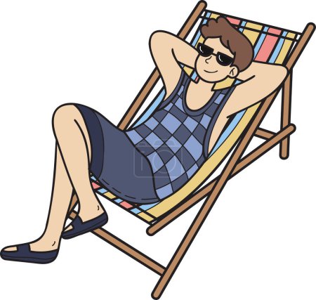 Illustration for Hand Drawn Male tourists sunbathing on sunbeds illustration in doodle style isolated on background - Royalty Free Image