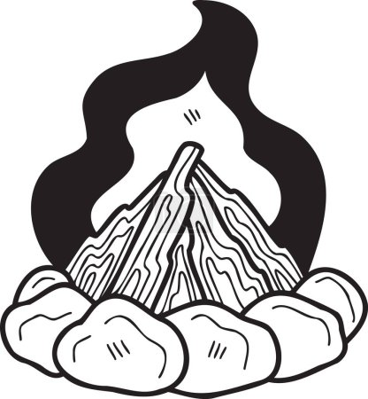 Hoyo de fuego dibujado a mano para la ilustración de camping en estilo doodle aislado en el fondo