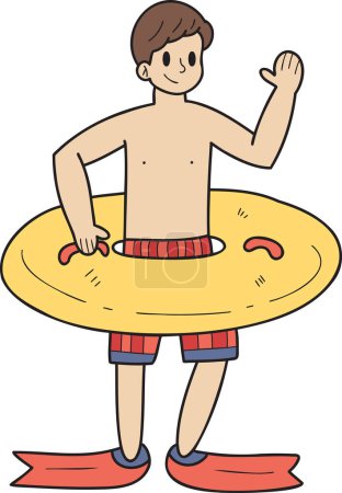 Illustration for Hand Drawn Male tourist with swimming ring illustration in doodle style isolated on background - Royalty Free Image