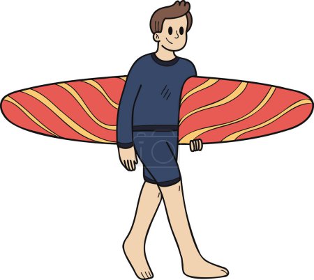 Illustration for Hand Drawn Male tourist with surfboard illustration in doodle style isolated on background - Royalty Free Image