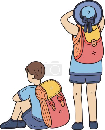 Illustration for Hand Drawn Tourist couple standing illustration in doodle style isolated on background - Royalty Free Image