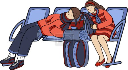 Illustration for Hand Drawn Tourists waiting for the plane illustration in doodle style isolated on background - Royalty Free Image