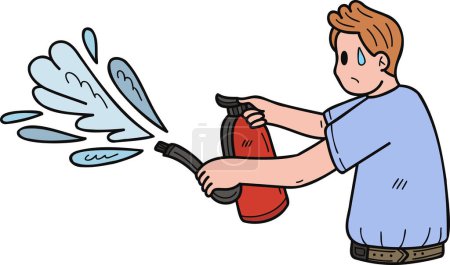 Illustration for Business man extinguishing fire illustration in doodle style isolated on background - Royalty Free Image