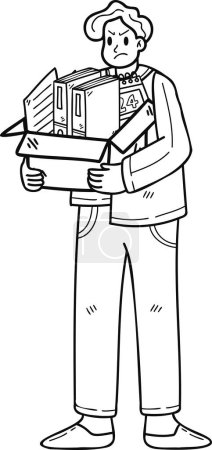 Illustration for Male office worker fired from office illustration in doodle style isolated on background - Royalty Free Image