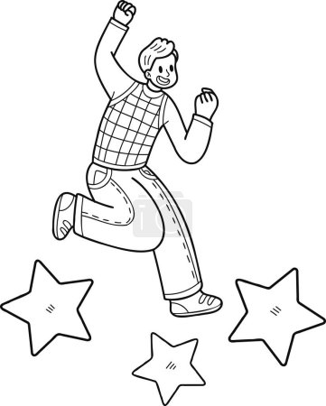 Illustration for Businessman jumping with stars illustration in doodle style isolated on background - Royalty Free Image