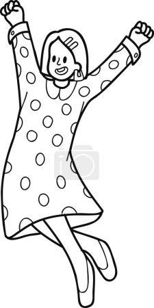 Téléchargez les illustrations : Femme d'affaires sautant pour l'illustration de joie dans le style doodle isolé sur fond - en licence libre de droit