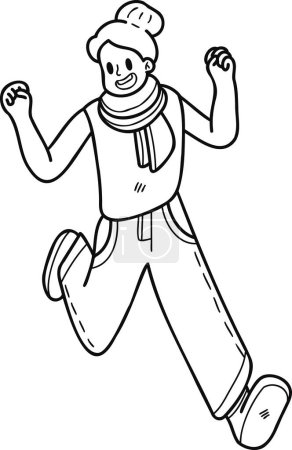 Téléchargez les illustrations : Femme d'affaires sautant pour l'illustration de joie dans le style doodle isolé sur fond - en licence libre de droit