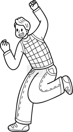 Téléchargez les illustrations : Homme d'affaires sautant pour l'illustration de joie dans le style doodle isolé sur fond - en licence libre de droit