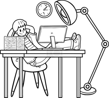 Téléchargez les illustrations : Hommes d'affaires assis et se détendre à leur bureau illustration dans le style doodle isolé sur fond - en licence libre de droit