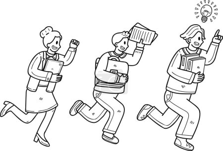 Ilustración de Equipo de negocios trabajando juntos para correr hacia el éxito ilustración en estilo doodle aislado en segundo plano - Imagen libre de derechos