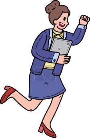 Illustration for Businesswoman running to success illustration in doodle style isolated on background - Royalty Free Image