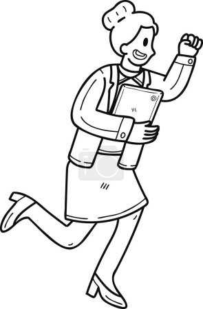 Téléchargez les illustrations : Femme d'affaires courant à l'illustration de succès dans le style doodle isolé sur fond - en licence libre de droit