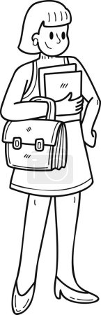 Téléchargez les illustrations : Femme d'affaires debout souriant avec confiance illustration dans le style doodle isolé sur fond - en licence libre de droit