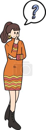 Illustration for Businesswoman with question mark illustration in doodle style isolated on background - Royalty Free Image