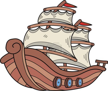 Téléchargez les illustrations : Illustration de bateau de pêche dans le style doodle isolé sur fond - en licence libre de droit