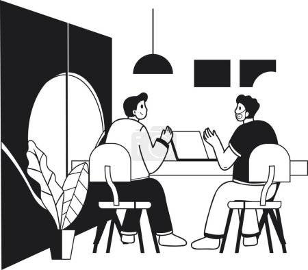 Téléchargez les illustrations : Hommes d'affaires se réunissant dans la salle de conférence illustration dans le style doodle isolé sur fond - en licence libre de droit