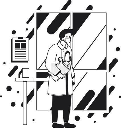 Ilustración de Doctor en ilustración hospitalaria en estilo doodle aislado sobre fondo - Imagen libre de derechos
