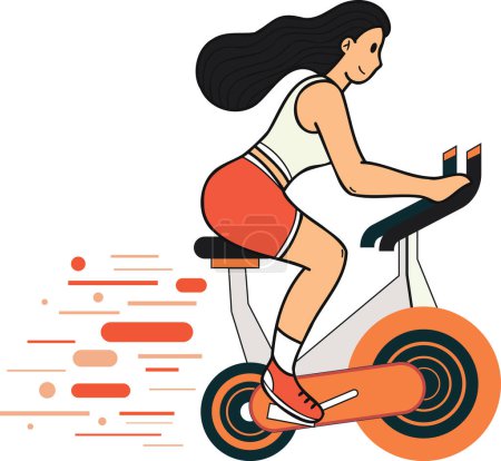 Illustration for Fitness girl riding a bicycle in the fitness center illustration in doodle style isolated on background - Royalty Free Image