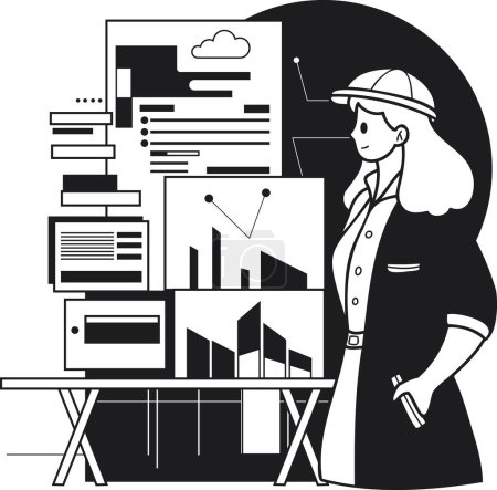 Illustration for Female architect designing a house illustration in doodle style isolated on background - Royalty Free Image