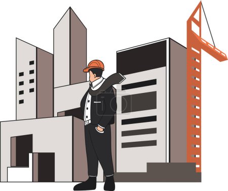 Illustration for Architect designing buildings and structures illustration in doodle style isolated on background - Royalty Free Image