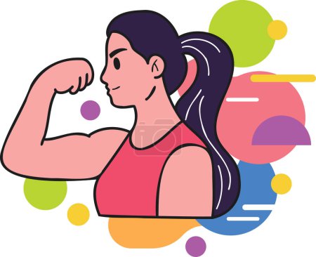 Illustration for Fitness girl exercising at the gym illustration in doodle style isolated on background - Royalty Free Image
