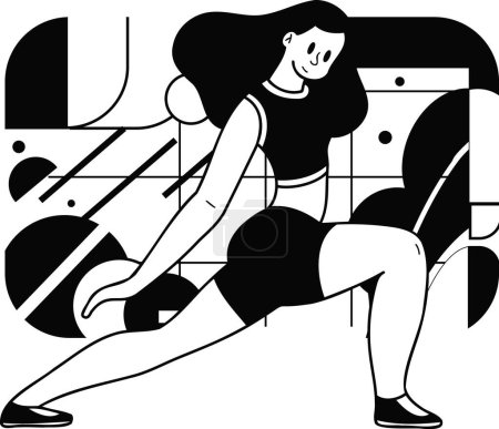 Illustration for Healthy fitness girl doing aerobics in the gym illustration in doodle style isolated on background - Royalty Free Image