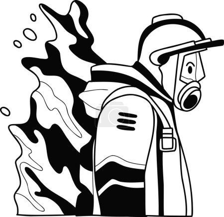 Téléchargez les illustrations : Pompier avec illustration de combinaison de feu dans le style doodle isolé sur fond - en licence libre de droit