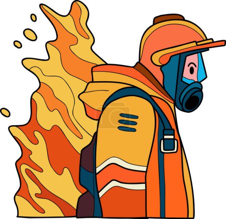 Ilustración de Bombero con traje de bombero ilustración en estilo garabato aislado sobre fondo - Imagen libre de derechos