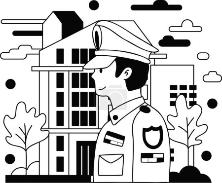 Illustration for Police and police station illustration in doodle style isolated on background - Royalty Free Image