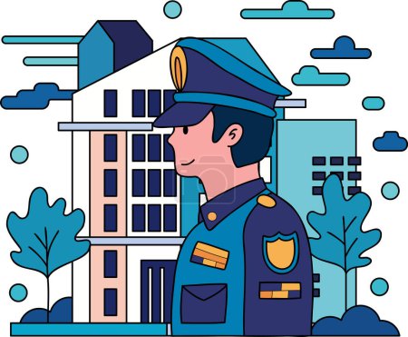 Illustration for Police and police station illustration in doodle style isolated on background - Royalty Free Image