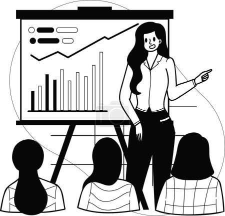 Téléchargez les illustrations : Femmes entrepreneures et conférences illustration dans le style doodle isolé sur fond - en licence libre de droit